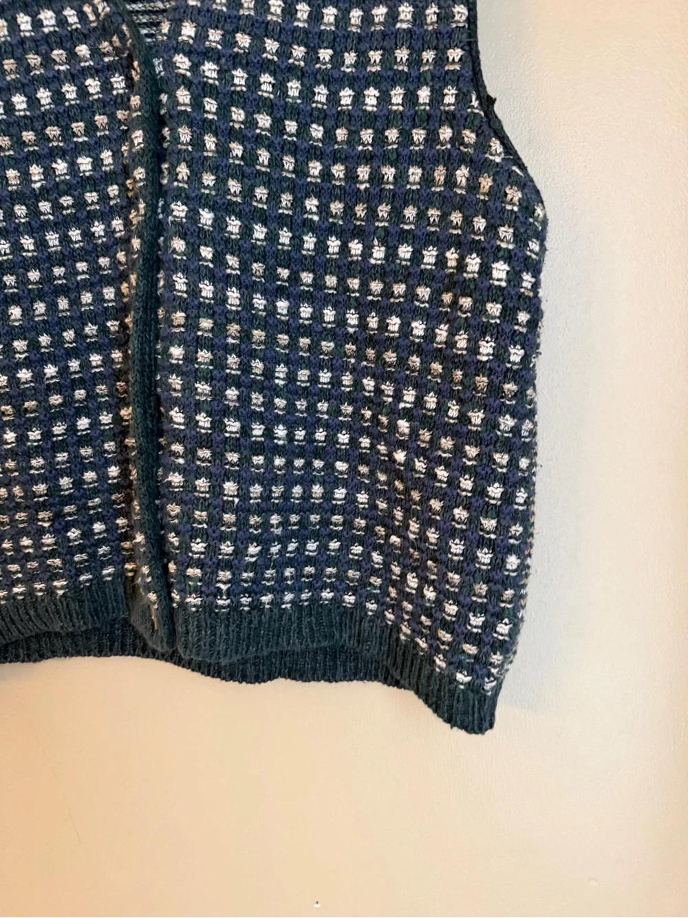 Vtg  St Johns Bay Vest Womens Medium Cotton Linen Blend Navy Cream 90s Preppy XL